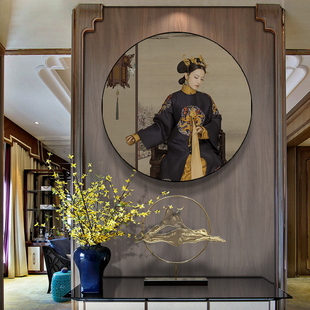 婚纱写真挂墙艺术照片相框24寸包照片 实木圆画框现代中式 简约古装