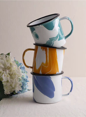 搪瓷印象 出口美国RA 绿色大理石纹加厚搪瓷水杯咖啡杯奶杯茶杯