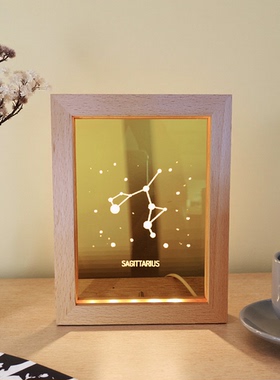 精雕细琢USB LEDLight星座USB实木小灯相框constellation水瓶座灯