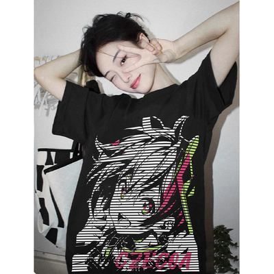 CZECOA超炫动漫印花短袖T恤潮牌宽松休闲二次元纯棉夏季男女上衣