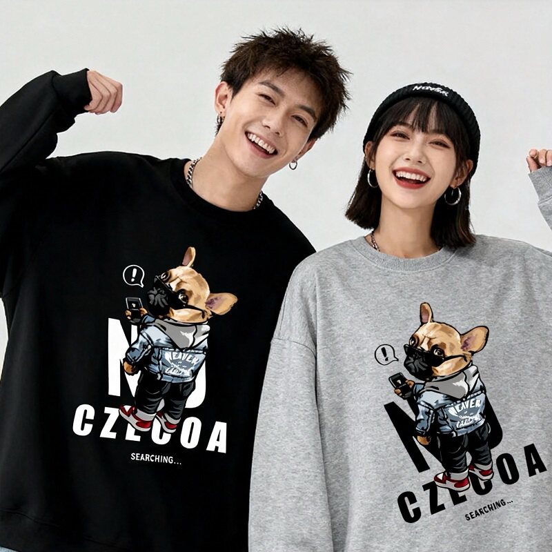 CZECOA美式重磅圆领卫衣男女款秋冬加绒加厚潮牌宽松休闲套头上衣