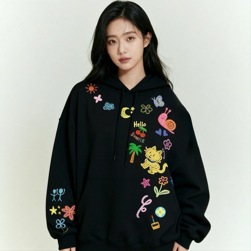 CZECOA潮牌创意卡通涂鸦印花帽衫外套美式高街连帽情侣款重磅卫衣