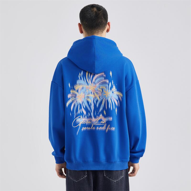 CZECOA七彩祥云烟花字母卫衣秋冬新款美式重磅420G男女加绒帽衫潮