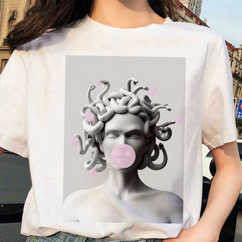 medusa t shirt women 爆款美杜莎蛇发女妖印花男女情侣t恤打底衫