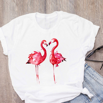 Flamingo Beach Watercolor Print Summer T-Shirt 火烈鸟印花T恤