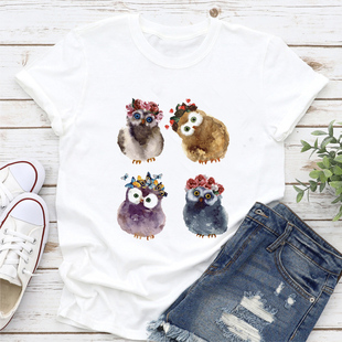 Shirt Owl T恤 新款 卡通貓頭鷹印花男女短袖 2023年夏季 Cute