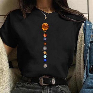 Shirt 創(chuàng)意行星月亮印花休閑百搭圓領(lǐng)男女T恤2022設(shè)計感 Moon
