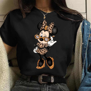 夏季 Leopard Tshirt Mouse 卡通豹纹老鼠印花休闲男女t恤体恤衫