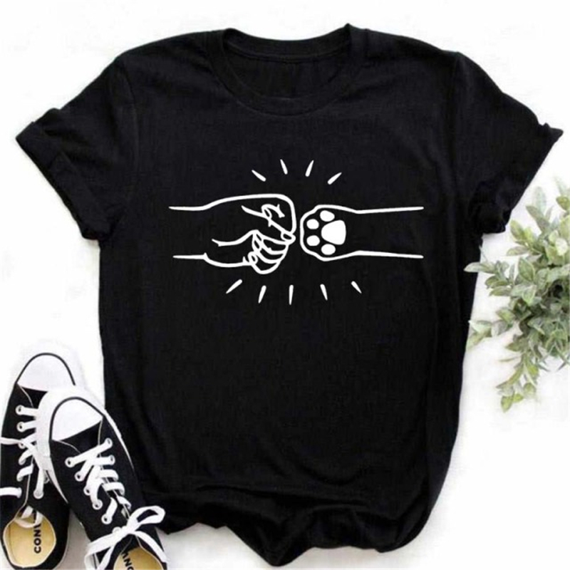 Dogs Paws Mom T Shirt 个性夏季狗狗爪印休闲百搭黑色T恤短袖女
