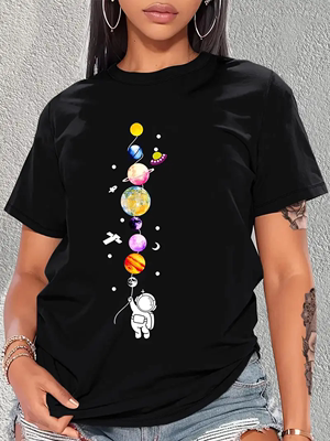 Moon T Shirt 创意行星月亮宇航员印花休闲百搭圆领男女T恤上衣