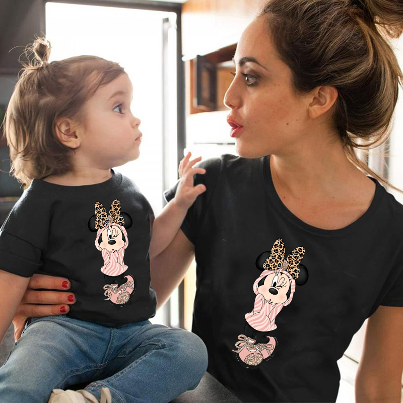 Leopard Mouse Family T Shirt 夏季卡通豹纹老鼠印花亲子T恤上衣