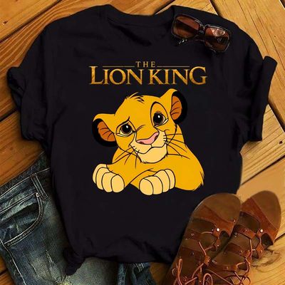 hakuna matata T shirt 夏季新款卡通狮子印花休闲百搭黑色t恤