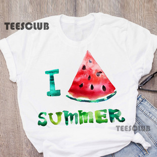 Tshirt 夏季 Love Summer西瓜印花男女情侣亲子短袖 T恤 Summer