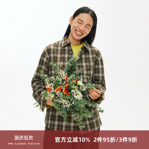 SOMENUM森林 26AW「不对称斜门襟」男女宽松休闲泡泡格纹长袖衬衫