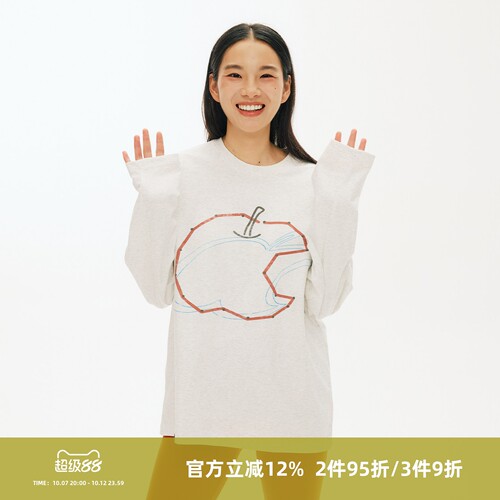 SOMENUM森林 26AW「抽象连线苹果」男女亲肤宽松 苹果T恤印花长袖