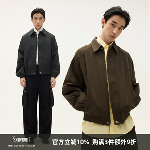 SOMENUM森林25AW「拼接垫肩」老钱休闲通勤外套男女水洗条纹夹克