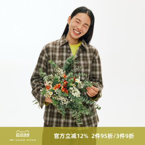 SOMENUM森林 26AW「不对称斜门襟」男女宽松休闲泡泡格纹长袖衬衫