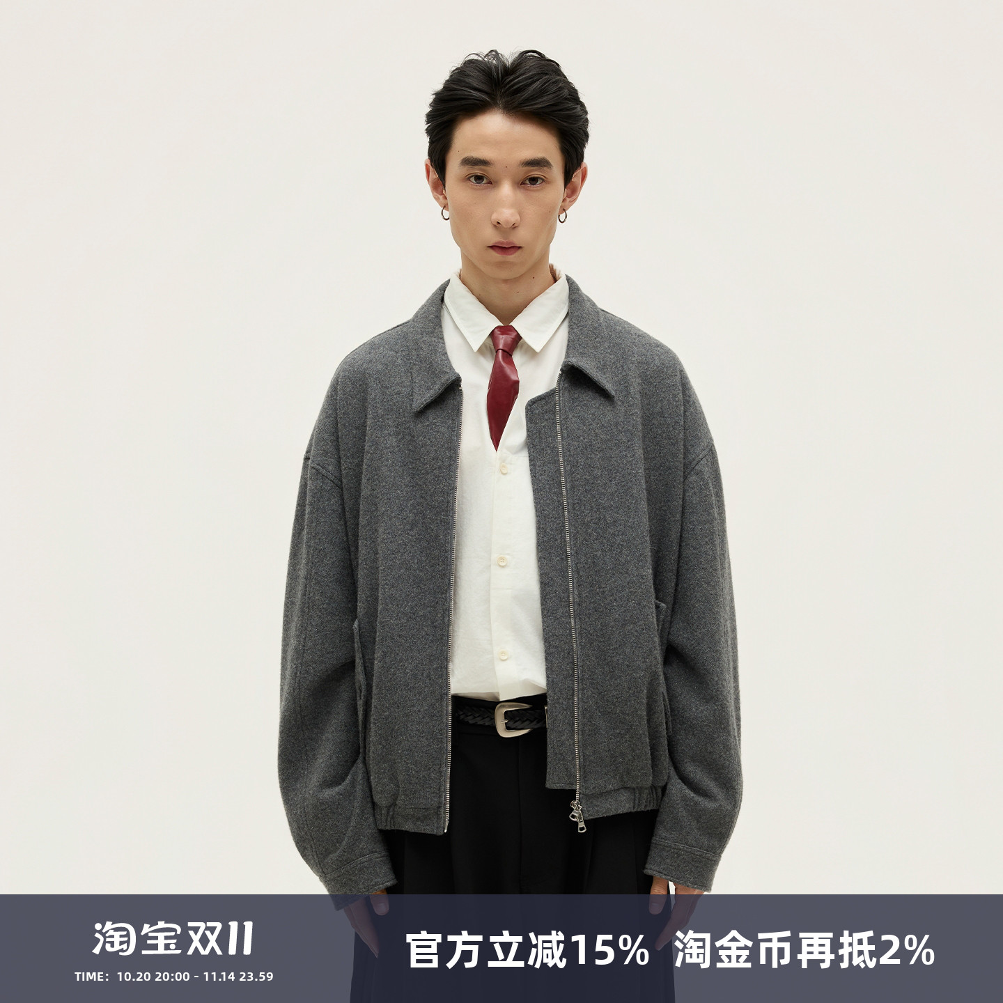 SOMENUM森林 25AW「德古拉」羊毛混纺血红内衬秋冬短廓形毛呢夹克