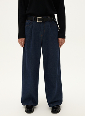 SOMENUM森林 25AW「亚麻混纺」老钱宽松男女直筒海浪刺绣原牛仔裤