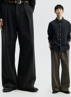 SOMENUM森林 26SS「细腻绒感」对褶男女宽松直筒通勤西裤休闲长裤
