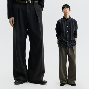 SOMENUM森林 26SS「细腻绒感」对褶男女宽松直筒通勤西裤休闲长裤