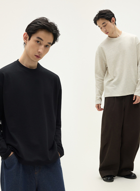 SOMENUM森林 25AW 肌理感简约纯色基础款百搭圆领打底衫长袖男T恤