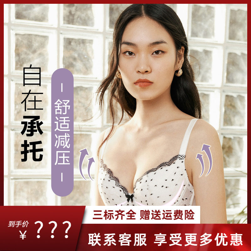 安莉芳【波点蕾丝系列】女士大胸显小蕾丝薄杯有钢圈文胸EBW0623