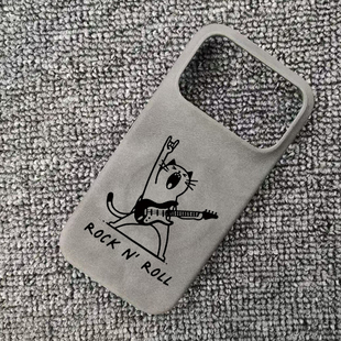 音乐节朋克摇滚猫咪吉他ROCK肤感羊巴皮磁吸手机壳适用于iphone17苹果华为小米15红米三星S25一加15荣耀500