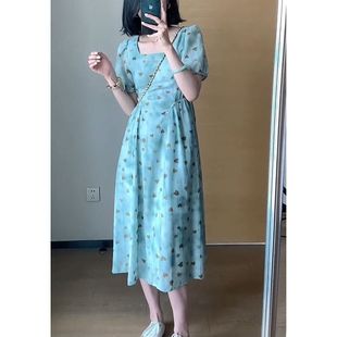 洋气设计感中长裙子 韩系甜美印花减龄短袖 连衣裙2025夏季 新款 时尚