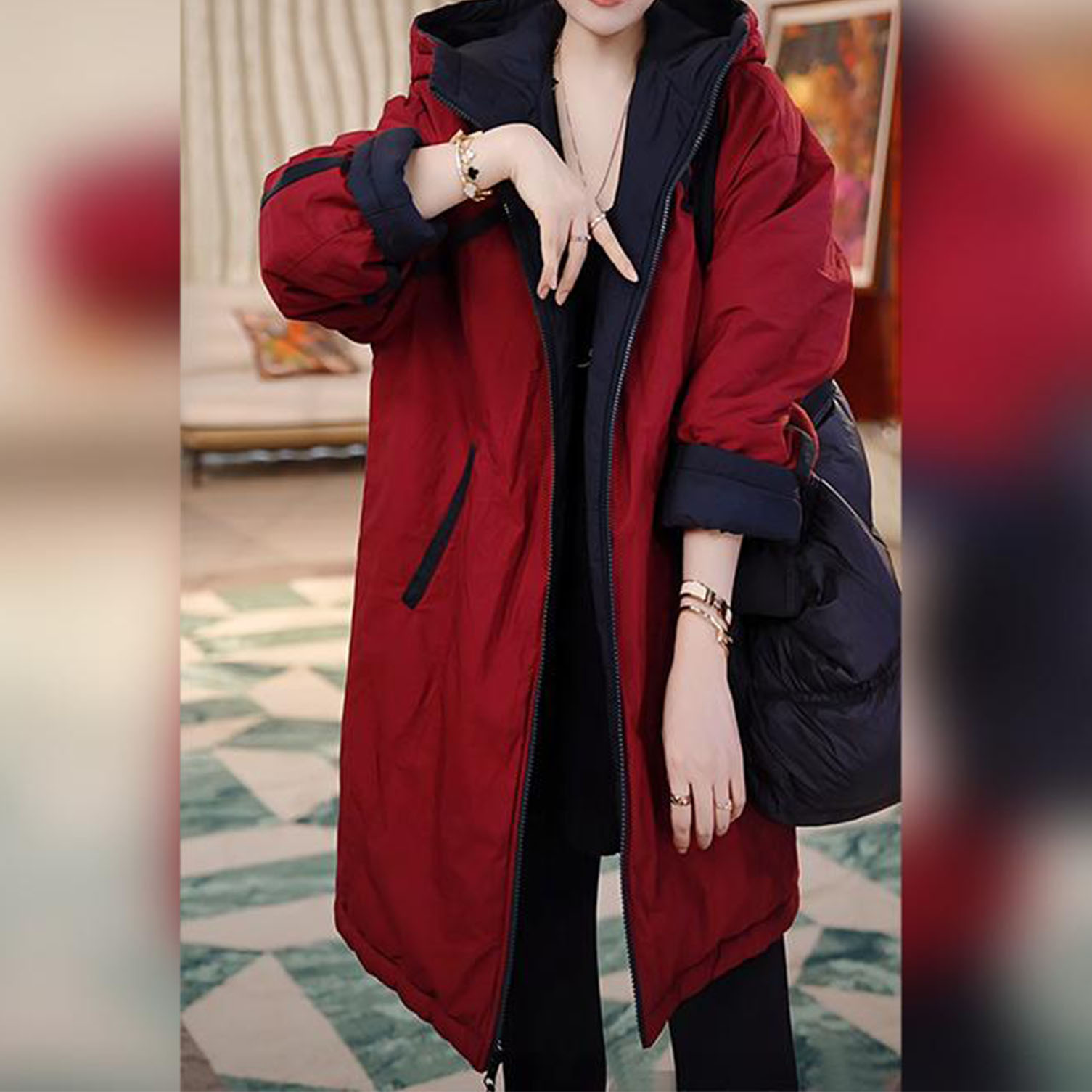 新款洋气宽松显瘦连帽棉服外套