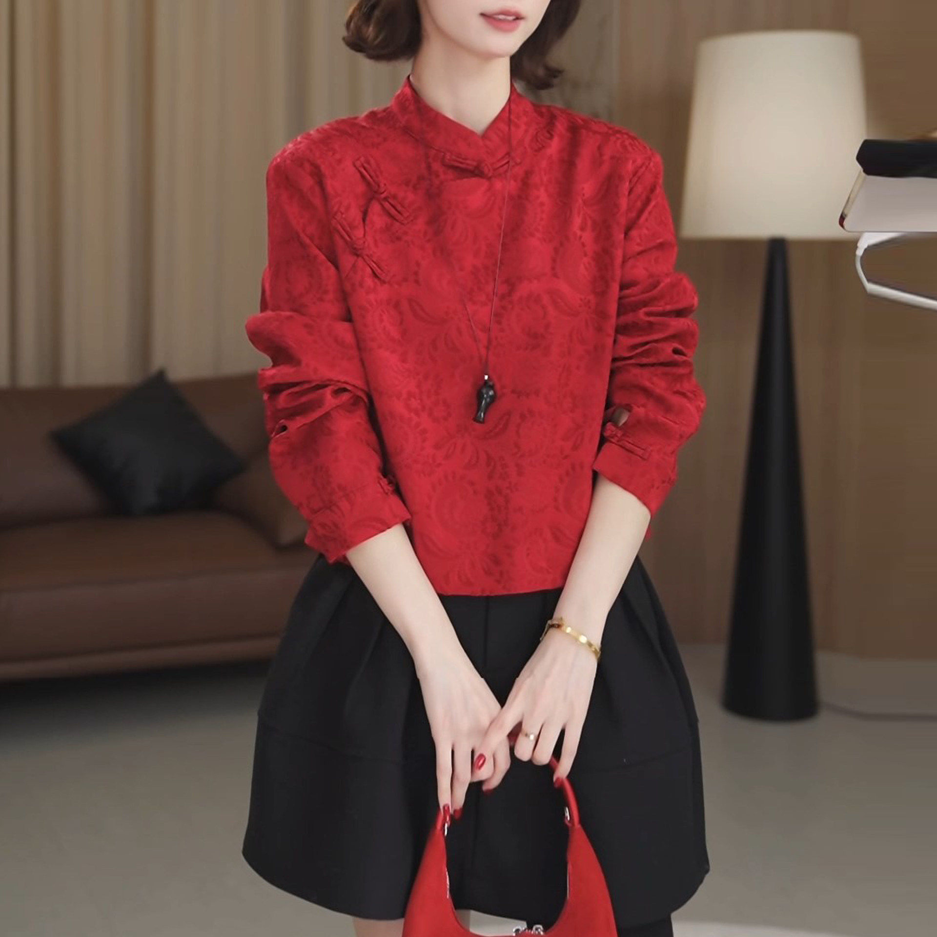 2026春季新款洋气显瘦百搭短款上衣女新中式国风立领盘扣长袖小衫,女装/女士精品,上衣,淘宝优惠券,粉丝福利购,淘宝优惠卷