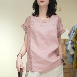 时尚 甜美清新日系短袖 新款 T恤衫 洋气设计感镂空拼接上衣 2025夏季