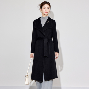 黑色翻领双面羊绒大衣女2025年新款秋冬高级感中长款气质毛呢外套