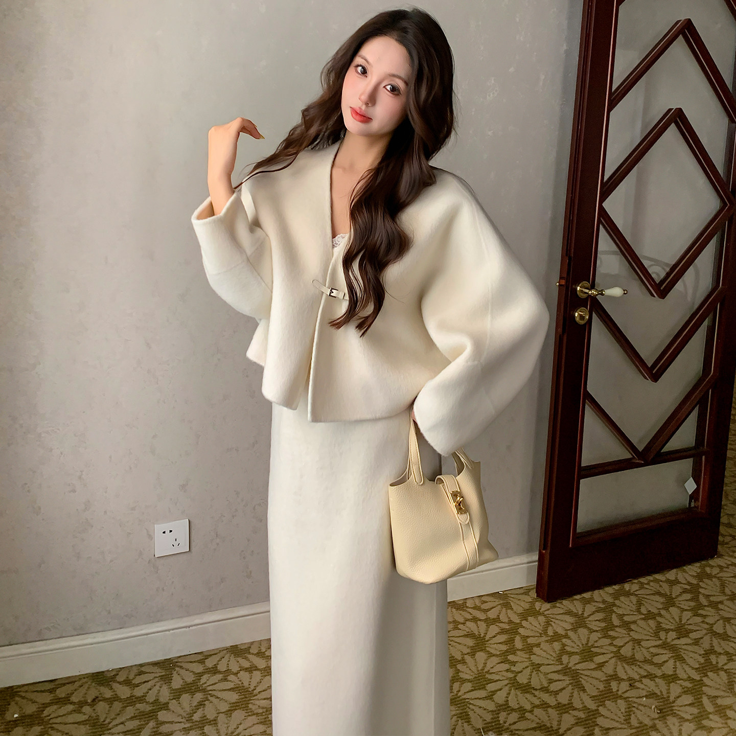 秋冬新款狐狸绒双面呢大衣女