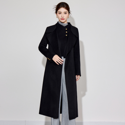 高级感双面大衣中长款黑色工作服