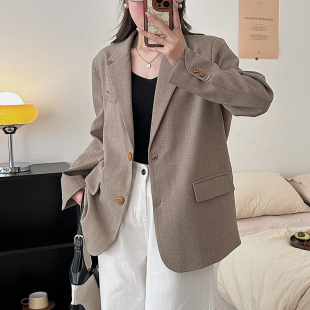 LaChapelle高级感翻领复古休闲通勤西装外套女宽松西服