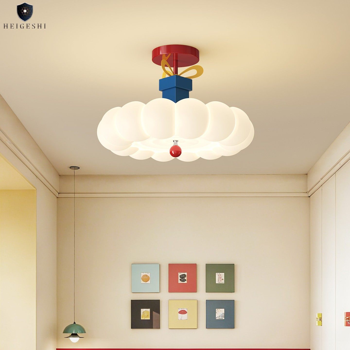 孟菲斯彩色护眼吸顶灯儿童房卧室创意云朵方块设计师款卡通房间灯