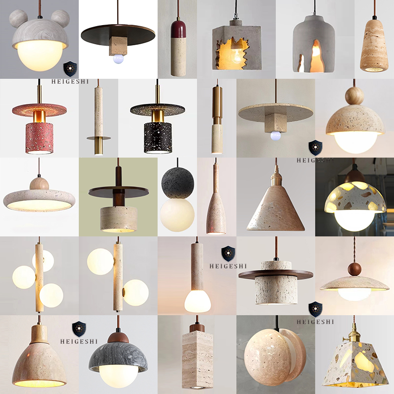 侘寂风日式黄洞石卧室床头吊灯复古北欧民宿设计师吧台餐厅小吊灯
