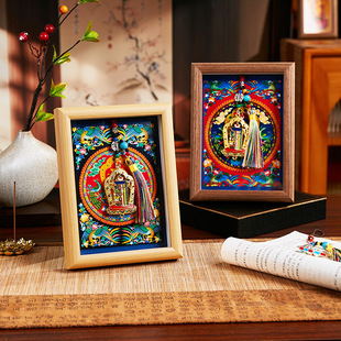 山城文创丨藏式唐卡十相自在画框装饰摆件办公室客厅桌面摆台