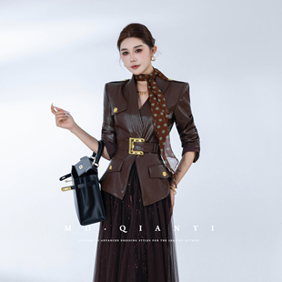 高级感百搭时尚 MD千亿 新款 2025秋季 翻领显瘦皮衣 魅力女王