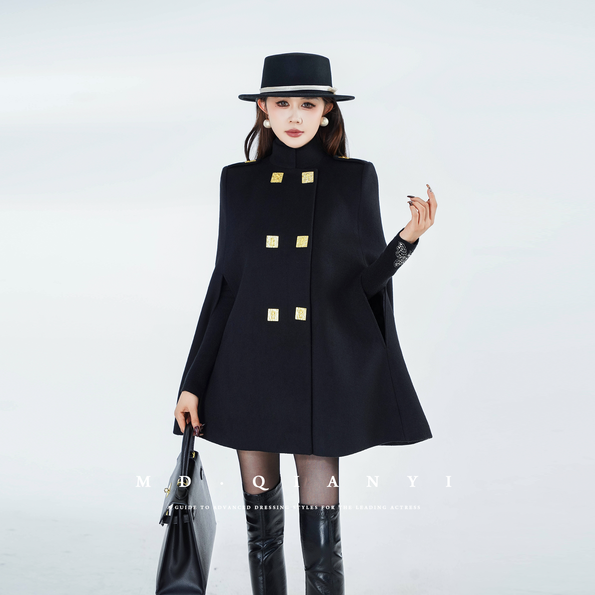 MD千亿【墨色雅韵】冬季休闲百搭保暖女装羊毛妮子披肩斗篷