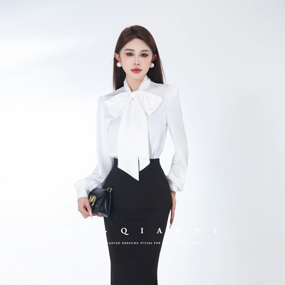 MD千亿【时尚新宠】2025秋季新款蝴蝶结长袖衬衫法式衬衫上衣百搭