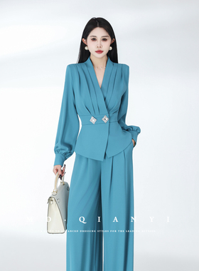 MD千亿【深海蓝调】2026春季新款显瘦气质百搭设计感套装裤女装