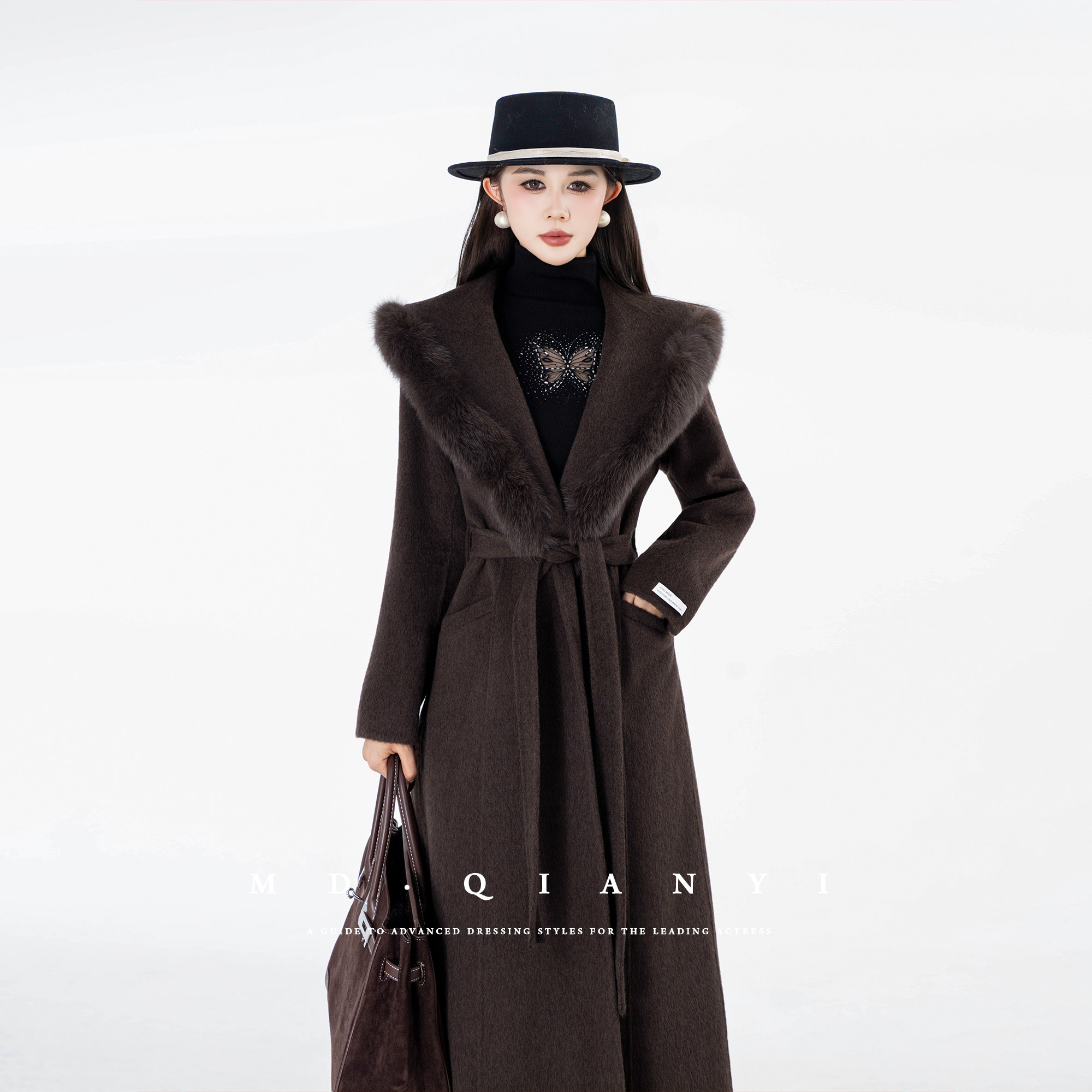 MD千亿【白色相纸】2025冬季款厚款气质保暖拼接大衣外套