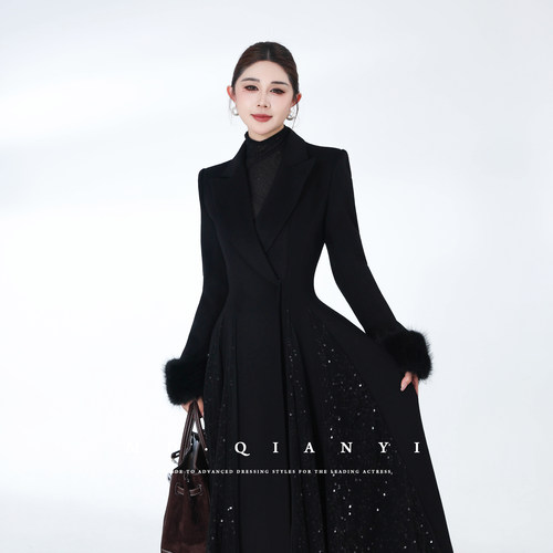 MD千亿【高调时尚】2025冬季羊毛优雅百搭A摆修身外套连衣裙