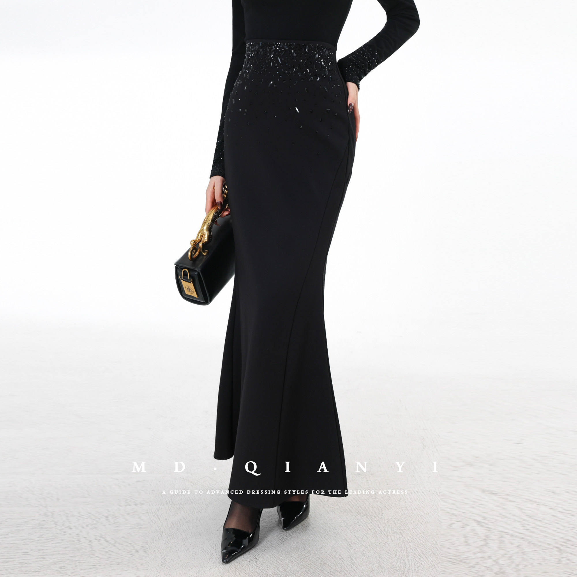 MD千亿【群星闪耀】2025冬季气质百搭鱼尾裙重工烫钻半身裙