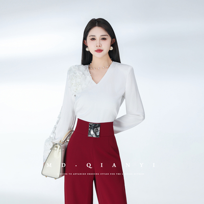 立体玫瑰设计感气质长袖上衣