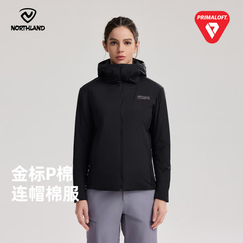 NORTHLAND诺诗兰秋冬金标P棉连帽棉服女户外防泼水徒步登山外套