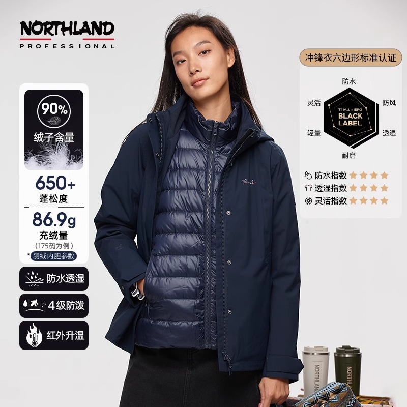 三合一诺诗兰保暖冲锋衣防水防风