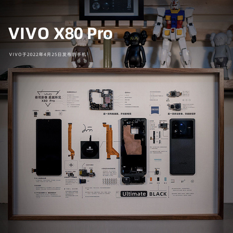 [小西设计所]vivo X80 Pro实木画框装裱手机拆解标本相框A2尺寸